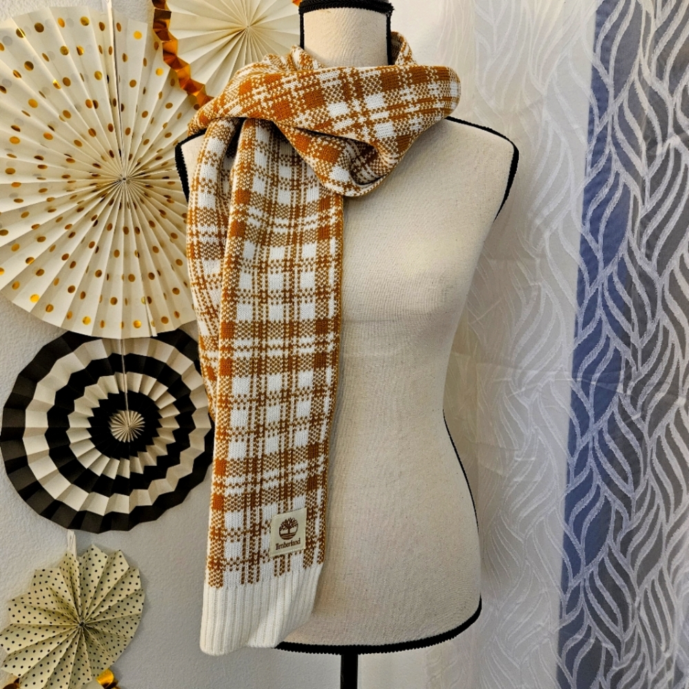 Timberland | Buffalo Plaid Mustard Knit Scarf | One Size